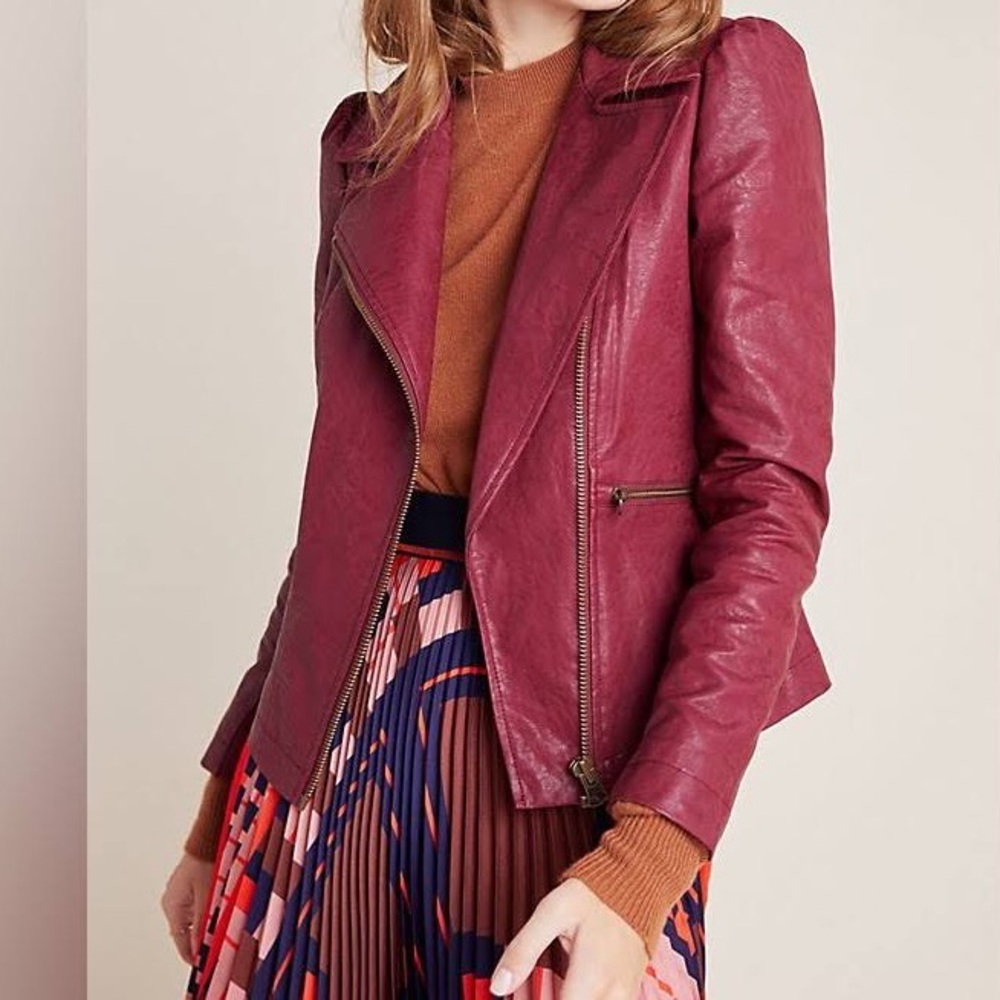Anthropologie - Deep Burgundy Leather Jacket